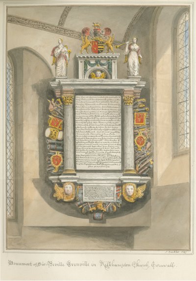 Kilkhampton Kirche, Denkmal von Sir Bevil Grenville, Cornwall von John Buckler