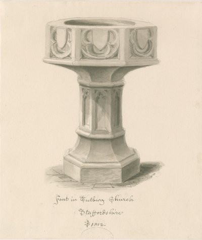 Taufbecken in der Tutbury Priory Kirche von John Buckler