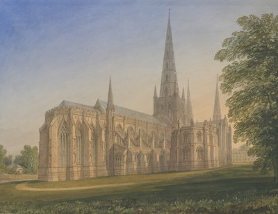 Lichfield Kathedrale - Nordostansicht: Aquarell, undatiert [1770-1851] von John Buckler