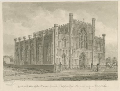 Newcastle-under-Lyme - Römisch-Katholische Kapelle: Sepiawaschzeichnung, 1840 von John Buckler