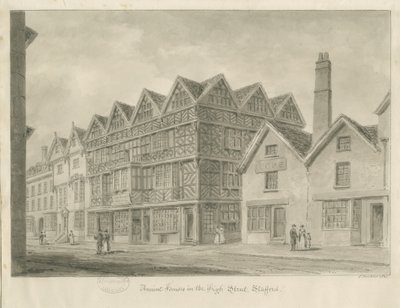 Stafford - Altes "High House": Sepiazeichnung, 1841 von John Buckler