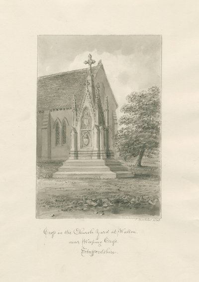Walton-on-the-Hill Church - Kirchhofkreuz: Sepia-Zeichnung von John Buckler