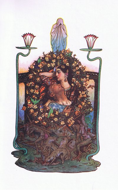 Der Garten an der Brücke, Illustration aus The Garden of Kama (and other lyrics from India), 1920 von John Byam Liston Shaw