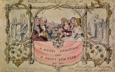 Weihnachtskarte, Beispiel der ersten bekannten Weihnachtskarte, 1843 von John Callcott Horsley