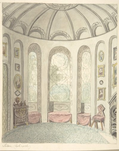Lea Castle, Worcestershire, Salon, Blick nach Norden, ca. 1816 von John Carter.