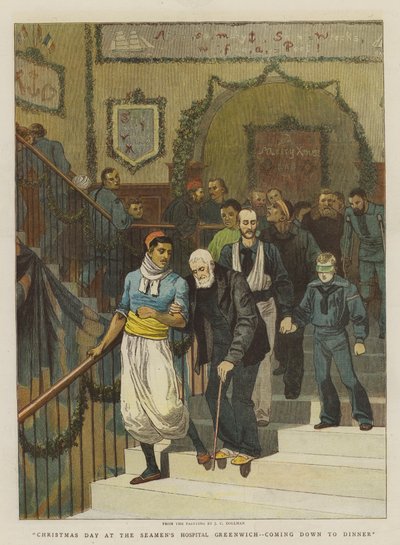 Weihnachtstag im Seemanns-Krankenhaus Greenwich, zum Abendessen hinunterkommen von John Charles Dollman