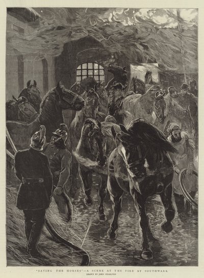 Rettung der Pferde, eine Szene beim Brand in Southwark von John Charlton