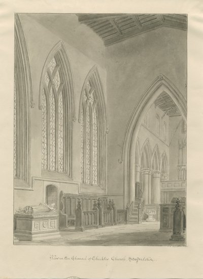 Innenraum der Kirche von Checkley von John Chessell Buckler