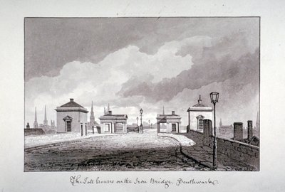 Mautstellen auf der Southwark Bridge, London, 1827 von John Chessell Buckler