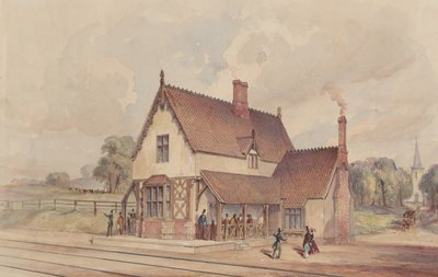 Viktorianischer ländlicher Bahnhof und Eisenbahnübergang, 1844-77 von John Connell Ogle