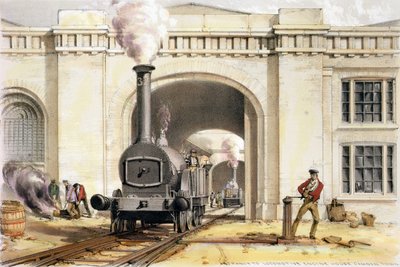 Eingang zum Lokomotivmaschinenhaus, Camden Town, graviert vom Künstler, 1839 von John Cooke Bourne