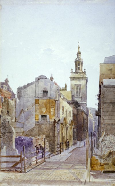 College Hill und die Kirche St. Michael Paternoster Royal, City of London von John Crowther
