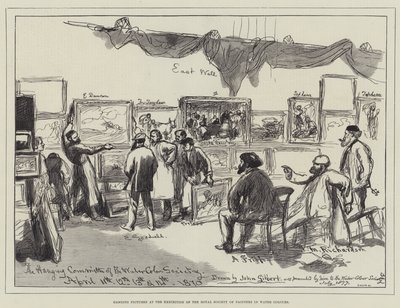 Bilderaufhängung bei der Ausstellung der Royal Society of Painters in Water Colours von John Gilbert