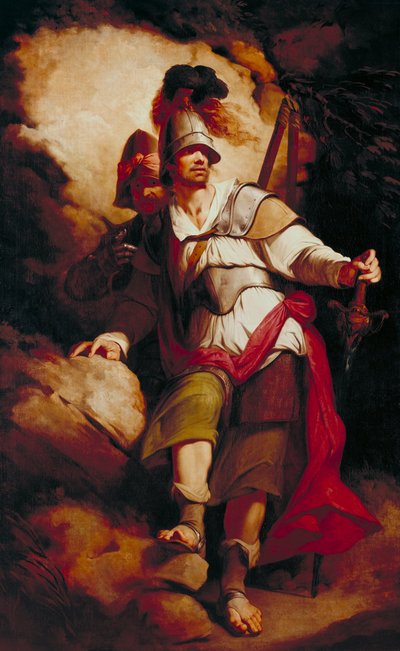 Sir Arthegal, der Ritter der Gerechtigkeit, mit Talus, dem eisernen Mann (aus Spensers „The Faerie Queene“) von John Hamilton Mortimer