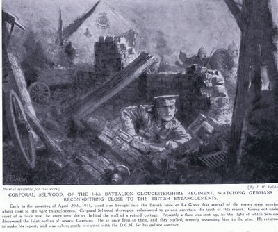 Korporal Selwood gewann ein DCM für die Beobachtung von Deutschen, die nahe an britischen Verstrickungen bei Le Gheer im April 1915 erkundeten von John Harris Valda