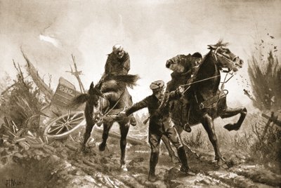 Fahrer Brown kehrt mit Verwundeten zu Pferd von der Feuerlinie zurück von John Harris Valda