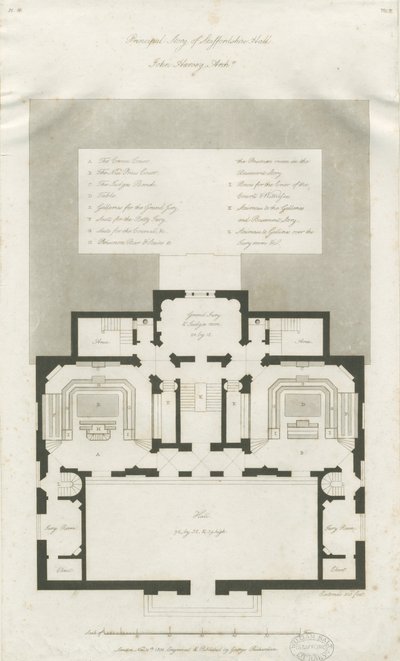 Stafford - Plan des Hauptgeschosses der Shire Hall: Gravur, undatiert [1794–1798] von John Harvey
