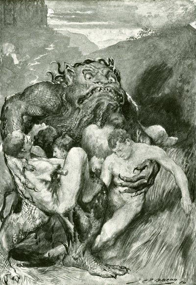 Der Dämon des Bösen, mit seinem wilden Rachen, griff sie gierig von John Henry Frederick after Bacon