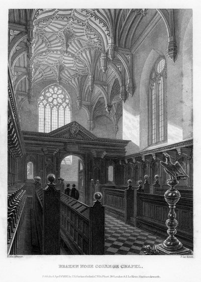 Brazen Nose Brasenose College Chapel, Universität Oxford, 1835 von John Le Keux