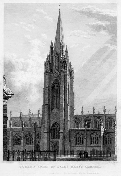 Turm und Spitze der St. Marienkirche, Oxford, 1833 von John Le Keux