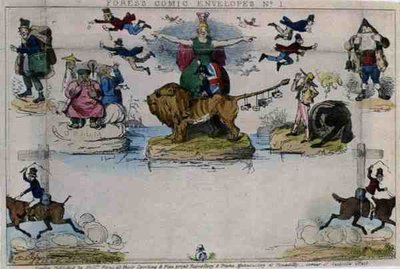 Karikatur des Mulready-Umschlags, veröffentlicht von Messrs Fores von John Leech