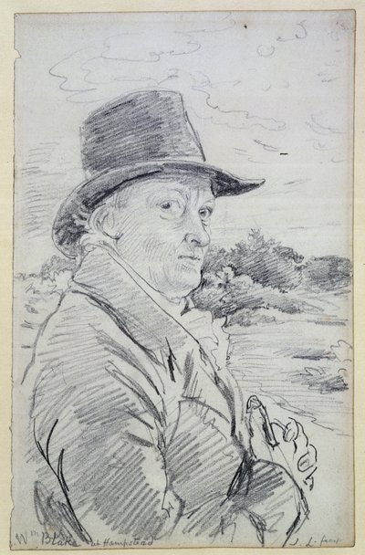 William Blake mit Hut, (Inschrift: Wm Blake at Hampstead) ca. 1825 von John Linnell