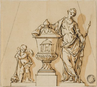 Entwurf für ein Grabdenkmal mit Schicksal, Putto und Urne von John Michael Rysbrack