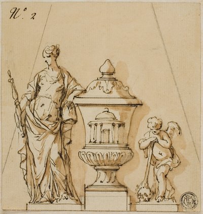 Entwurf für ein Grabdenkmal mit Schicksal, Urne, Putto von John Michael Rysbrack
