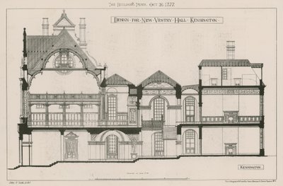 Entwurf für die neue Vestry Hall, Kensington von John Oldrid Scott