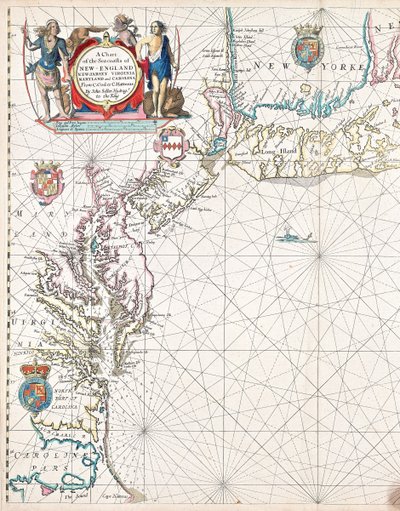 Eine Karte der Seeküsten von Neuengland, New Jersey, Virginia, Maryland und Carolina von Cape Cod bis Cape Hatteras von John Seller