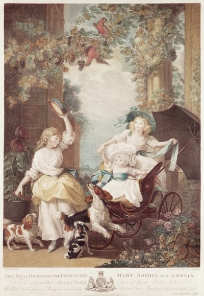 Prinzessinnen Mary (1776-1857), Sophia (1777-1848) und Amelia (1783-1810), Töchter von George III, graviert von Francesco Bartolozzi (1727-1815) von John Singleton Copley