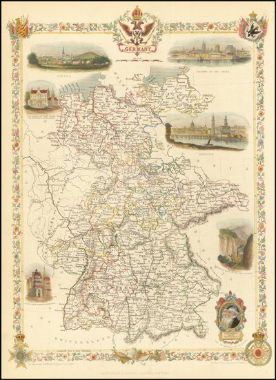 Karte von Deutschland, 1851 von John Tallis