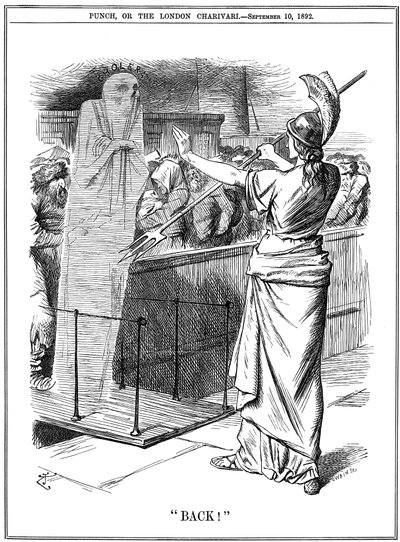 Britannia hält Cholera an britischen Häfen zurück von John Tenniel