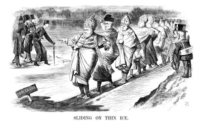 Auf dünnem Eis rutschen von John Tenniel