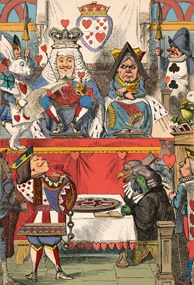 Der König und die Königin der Herzen im Gericht, 1889 von John Tenniel