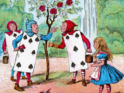 Die Spielkarten bemalen die Rosenbüsche von John Tenniel