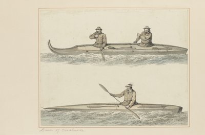 30: Kanus von Oonalashka, aus einer Serie von Aquarellen, die Captain Cooks letzte Reise illustrieren, ca. 1773-84 von John Webber