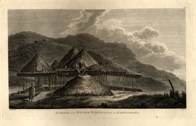 Sommer- und Winterbehausungen in Kamtschatka aus der Reise in den Pazifik von John Webber