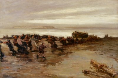 Das Rettungsboot hochziehen, Holy Island von John William Gilroy