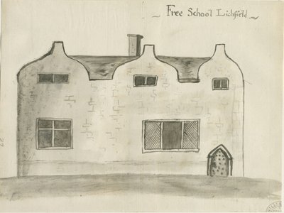 Lichfield - Grammar School: Sepia-Waschzeichnung, undatiert [1784] von John Wright