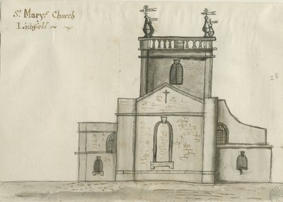 Lichfield - St. Marienkirche: Sepia-Waschzeichnung, undatiert [1784] von John Wright