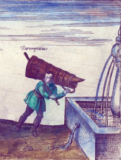 Ein Lehrling holt Wasser aus einem Brunnen, 1598 (Detail) von Joris Hoefnagel