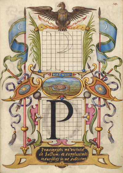 Anleitung zum Konstruieren des Buchstabens P von Joris Hoefnagel