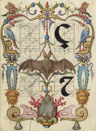 Anleitung zum Konstruieren der Buchstaben ç und tironisches et von Joris Hoefnagel