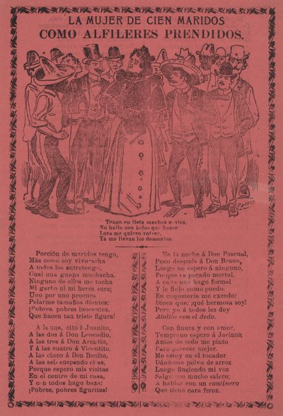 Die Frau mit hundert Ehemännern - Wie festgesteckte Nadeln von José Guadalupe Posada
