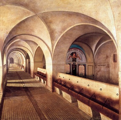 Die Ställe des Schlosses von San Fernando de Figuieres, belagert von den Franzosen 1809, während des Spanischen Unabhängigkeitskrieges (1808-1814), die Tür links ist die des Gefängnisses von Mariano Alvarez de Castro (1749-1810), Offizier und Militärgouver von Jose Lafita y Blanco