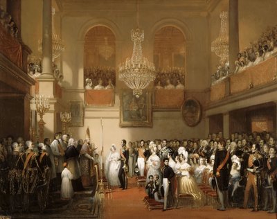 Hochzeit von Leopold I. von Belgien und Prinzessin Louise von Orléans im Château de Compiègne von Joseph Desire Court