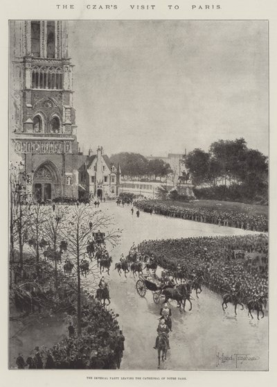 Der Besuch des Zaren in Paris, die kaiserliche Gesellschaft verlässt die Kathedrale Notre-Dame von Joseph Holland Tringham