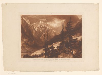 Blick auf das Tal von Chamonix mit dem Fluss Arveyron. Landschaftsstudien (Serie) von Joseph Mallord William Turner
