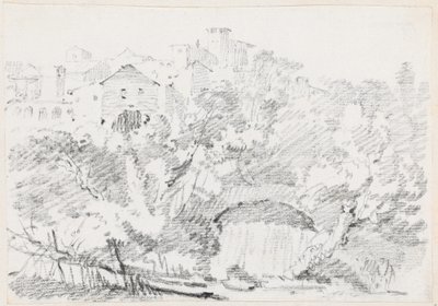 Ein Wasserfall in der Nähe einer Hügelstadt in Italien von Joseph Marie Vien